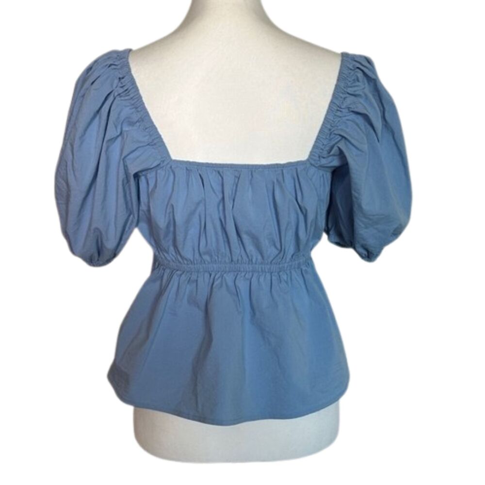 Express Puff Sleeve Milkmaid Top Womens XS Cropped Coquette Boho Cottage Blue